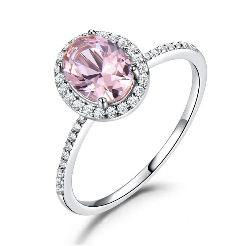 925 Sterling Silver Oval Classic Pink Created Sapphire Rings