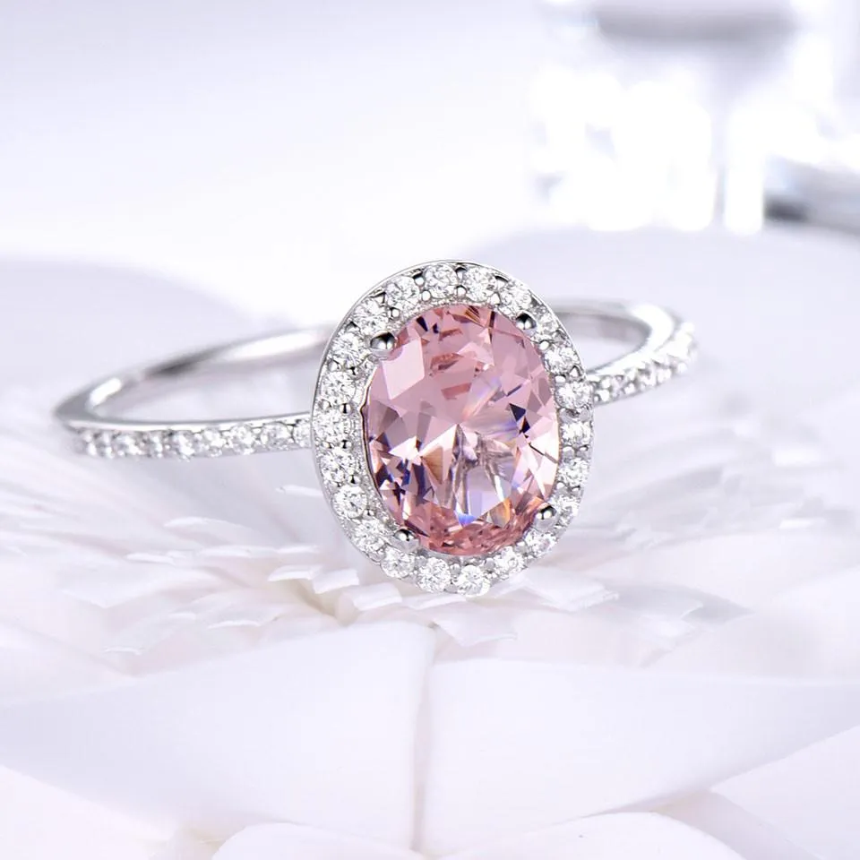 925 Sterling Silver Oval Classic Pink Created Sapphire Rings