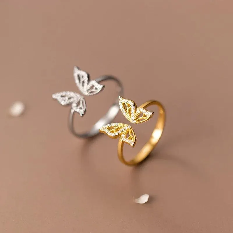 925 Sterling Silver Sweet Zircon Butterfly - Finger Rings Charm Jewelry RCJNN58