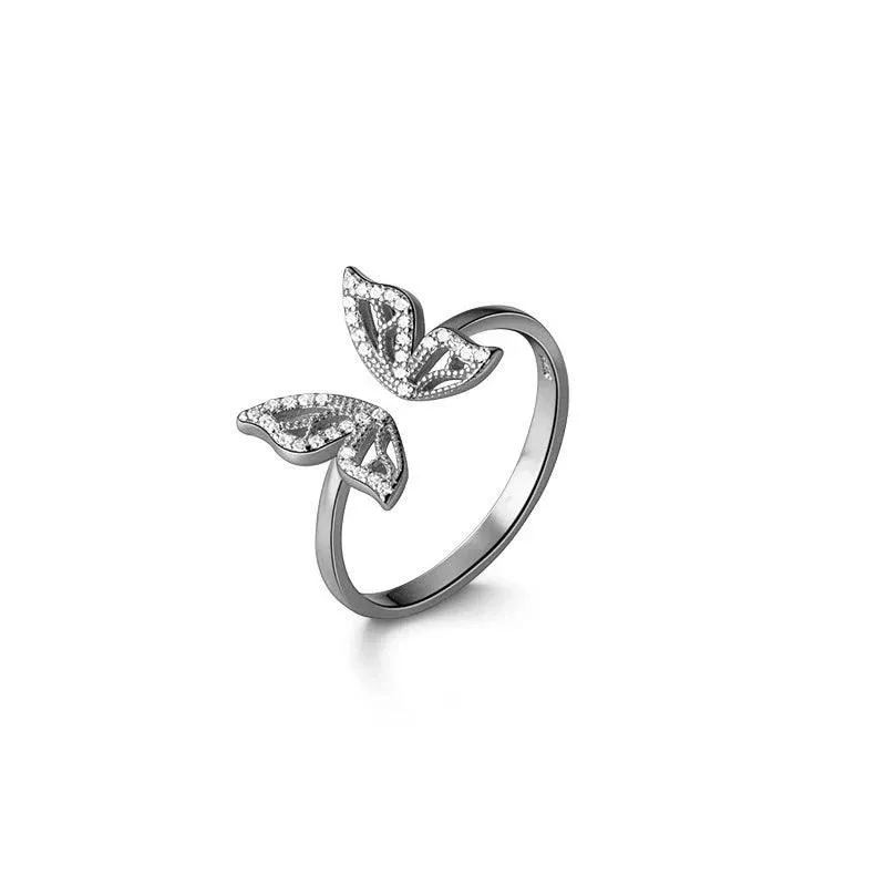 925 Sterling Silver Sweet Zircon Butterfly - Finger Rings Charm Jewelry RCJNN58