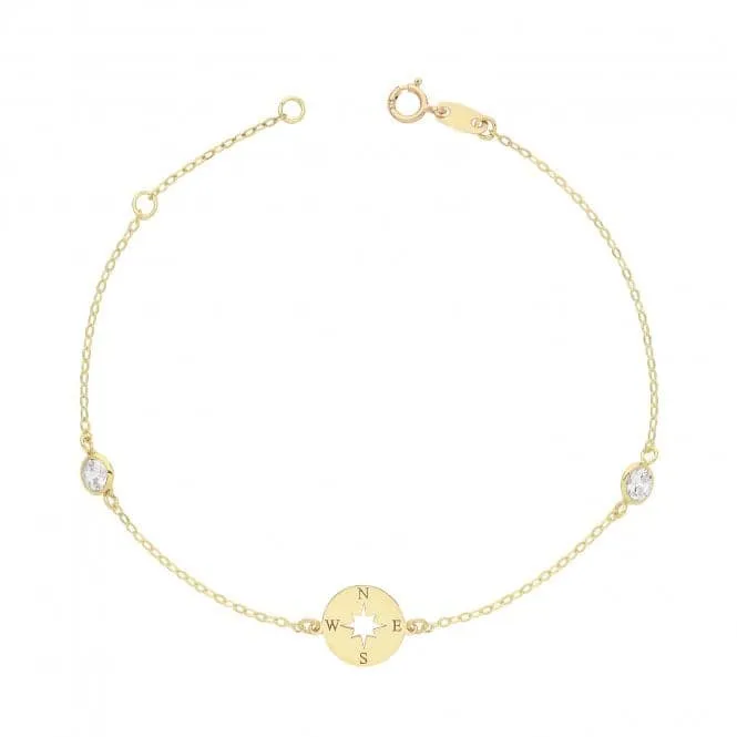 9ct Gold Compass Bracelet with Zirconia Stones