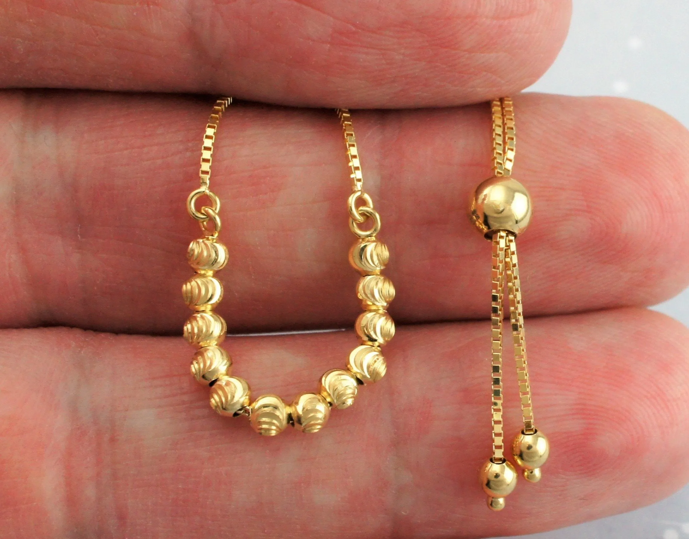 9ct Yellow Gold Ball & Chain Adjustable Bracelet