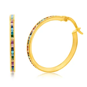 9ct Yellow Gold Multicolour Double Side 20mm Hoop Earrings