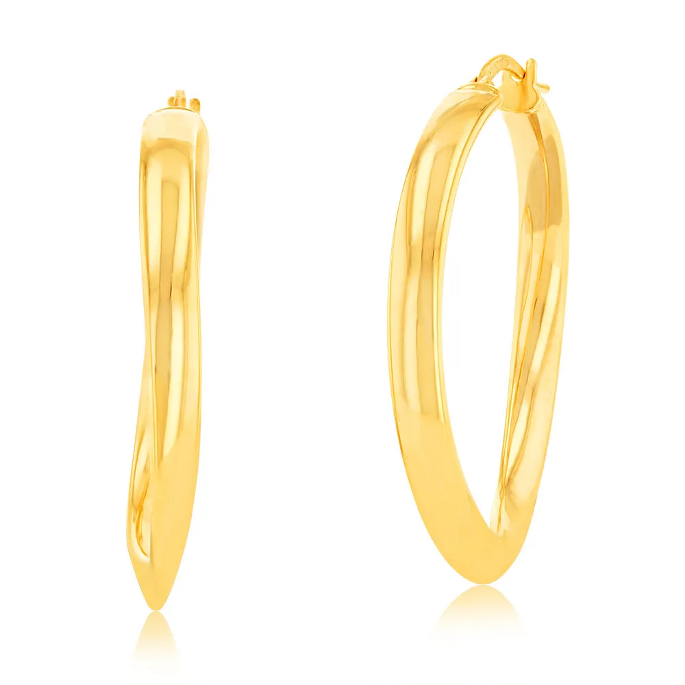 9ct Yellow Gold Silverfilled Fancy 30mm Hoop Earrings