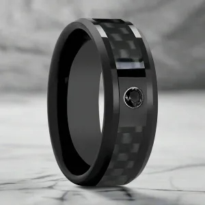 ABERDEEN | Black Ceramic Ring, Black Carbon Fiber, Black Diamond, Beveled