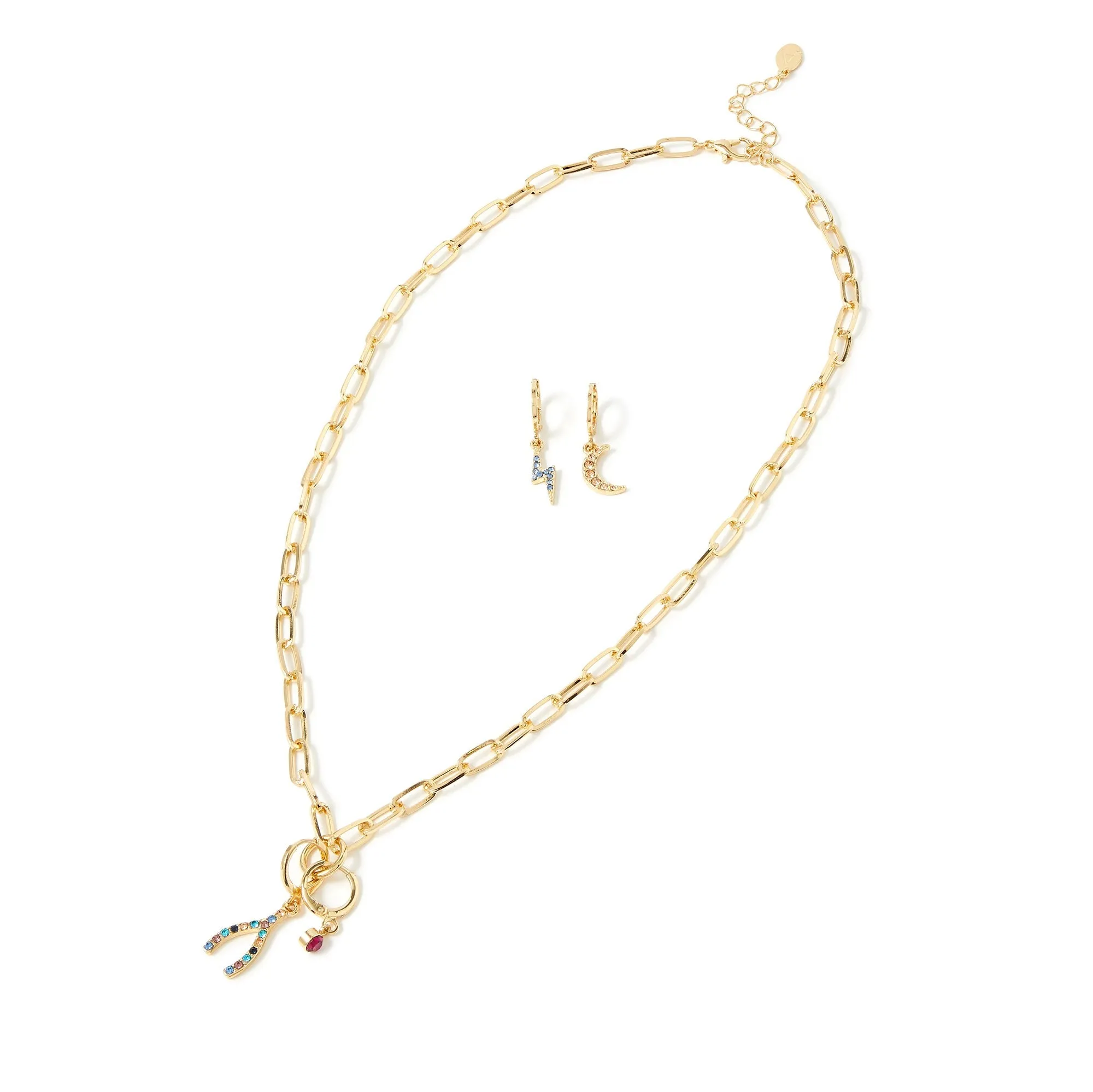 Accessorize London Women's Gold Feel Good Wishbone Spark Interchange Pendant Necklace