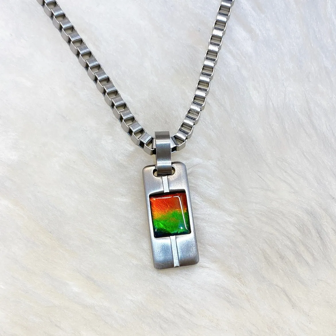 Ammolite Pendant Grey Polished Titanium DUSK Pendant KORITE MEN'S COLLECTION