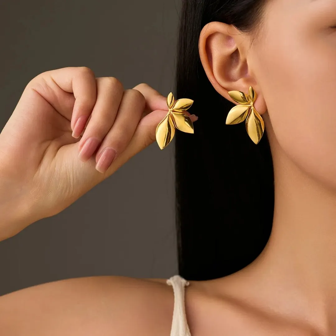 Anti Tarnish Gold Plated Four Leaf Stud Earring