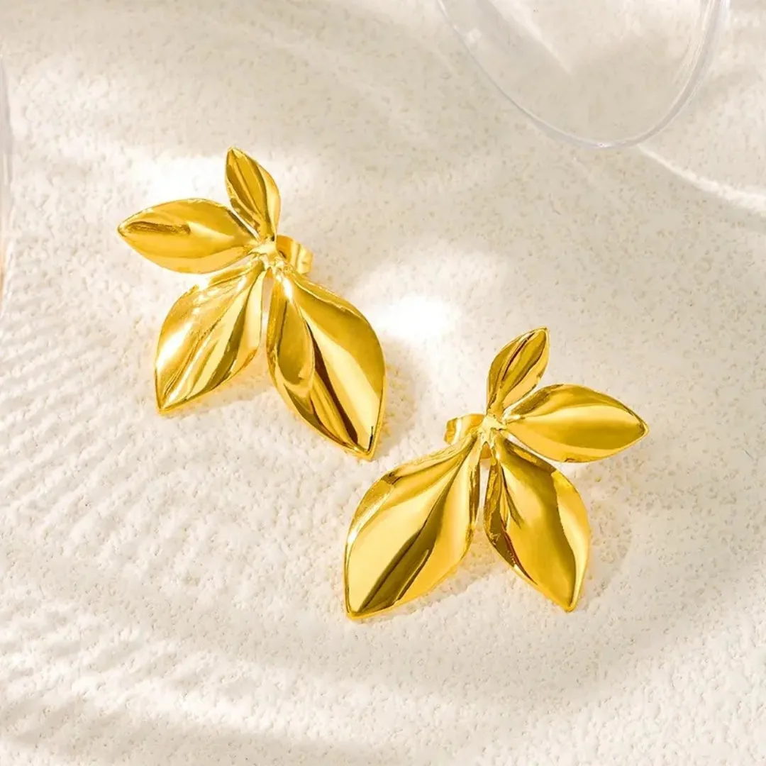 Anti Tarnish Gold Plated Four Leaf Stud Earring