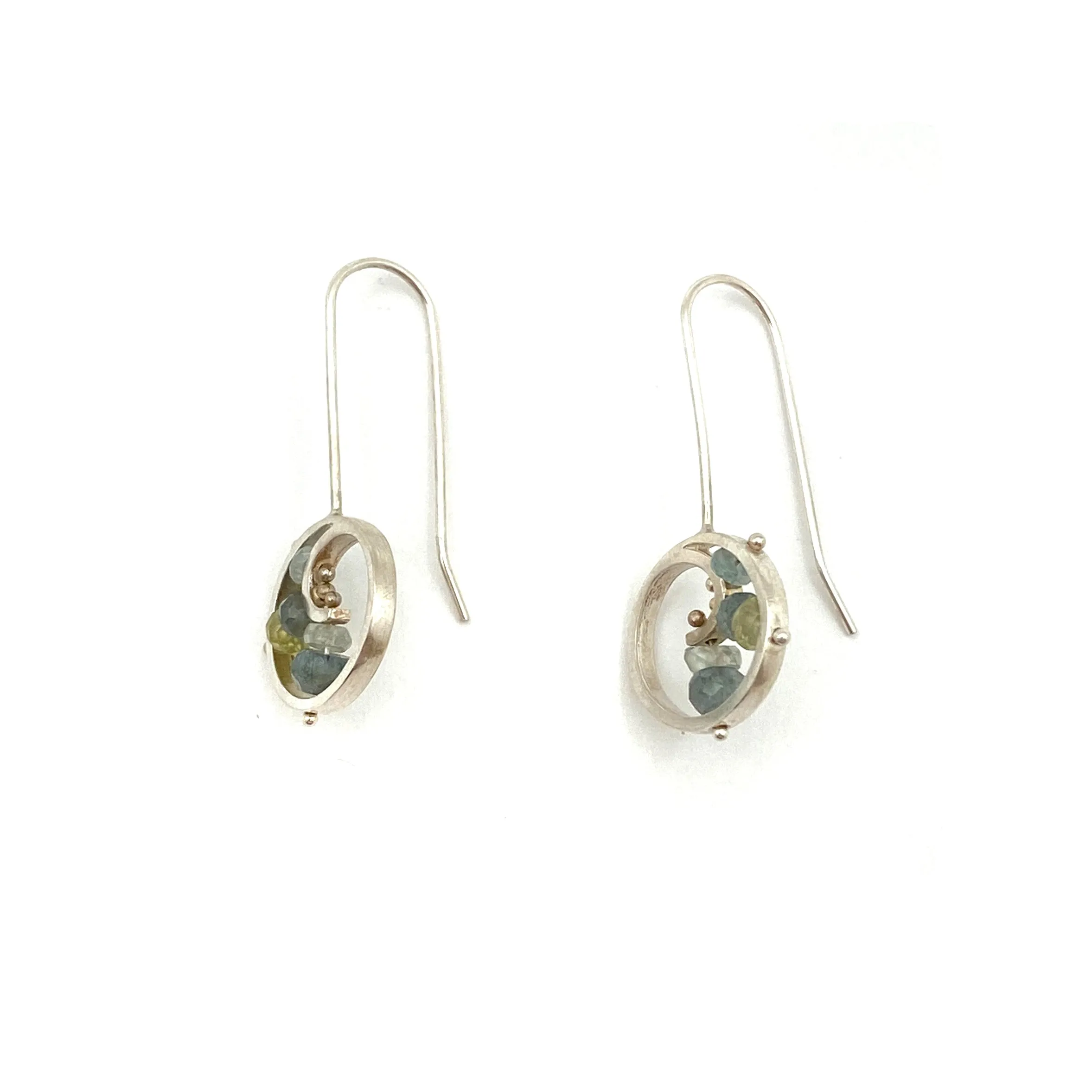 Aquamarine & Moss Agate Swirl Earrings