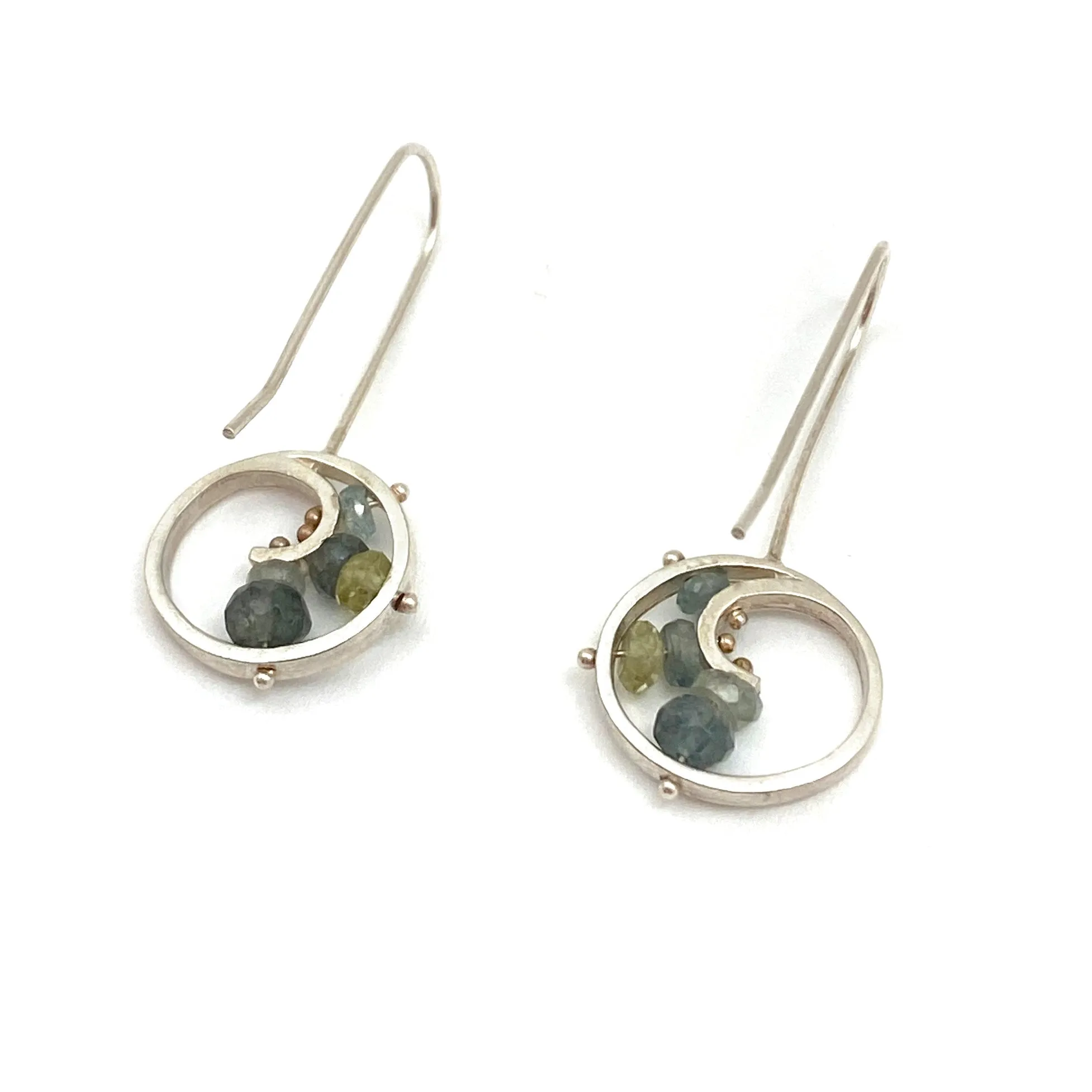 Aquamarine & Moss Agate Swirl Earrings