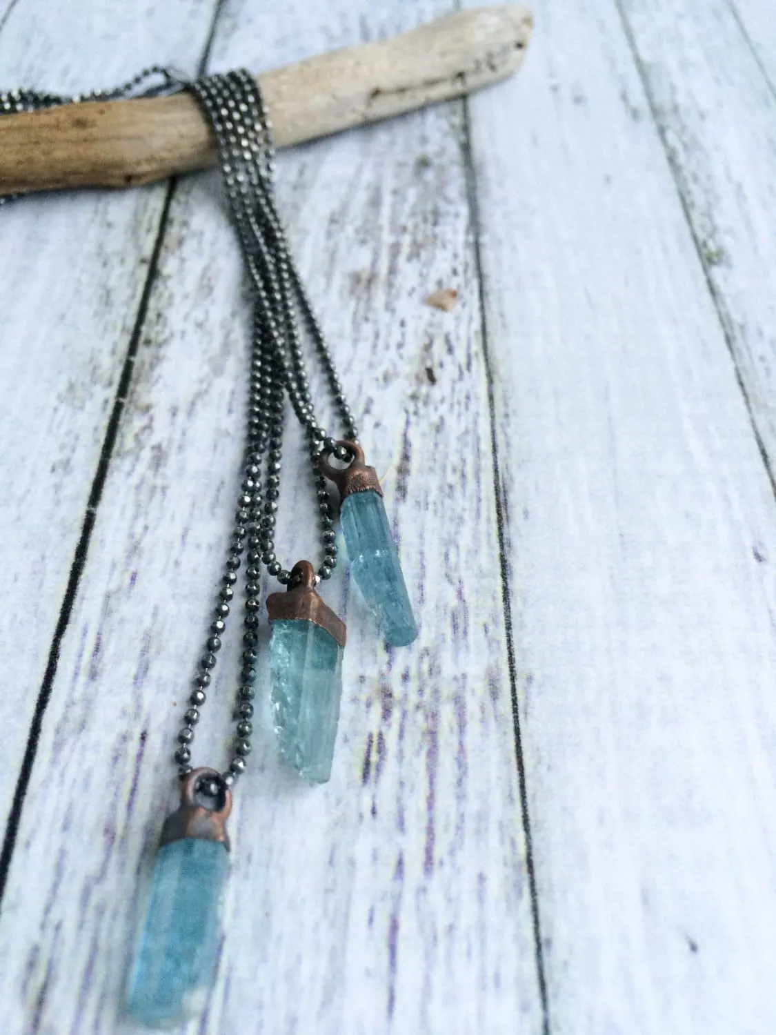 Aquamarine crystal necklace | Raw aquamarine sterling jewelry