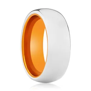 AUTUMNAL | Orange Ring, Silver Tungsten Ring, Shiny, Domed