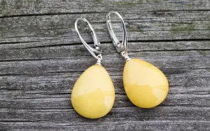 Baltic Amber Earrings Butterscotch Yolk Jewelry 1.6" 3.4 gram  925 Silver