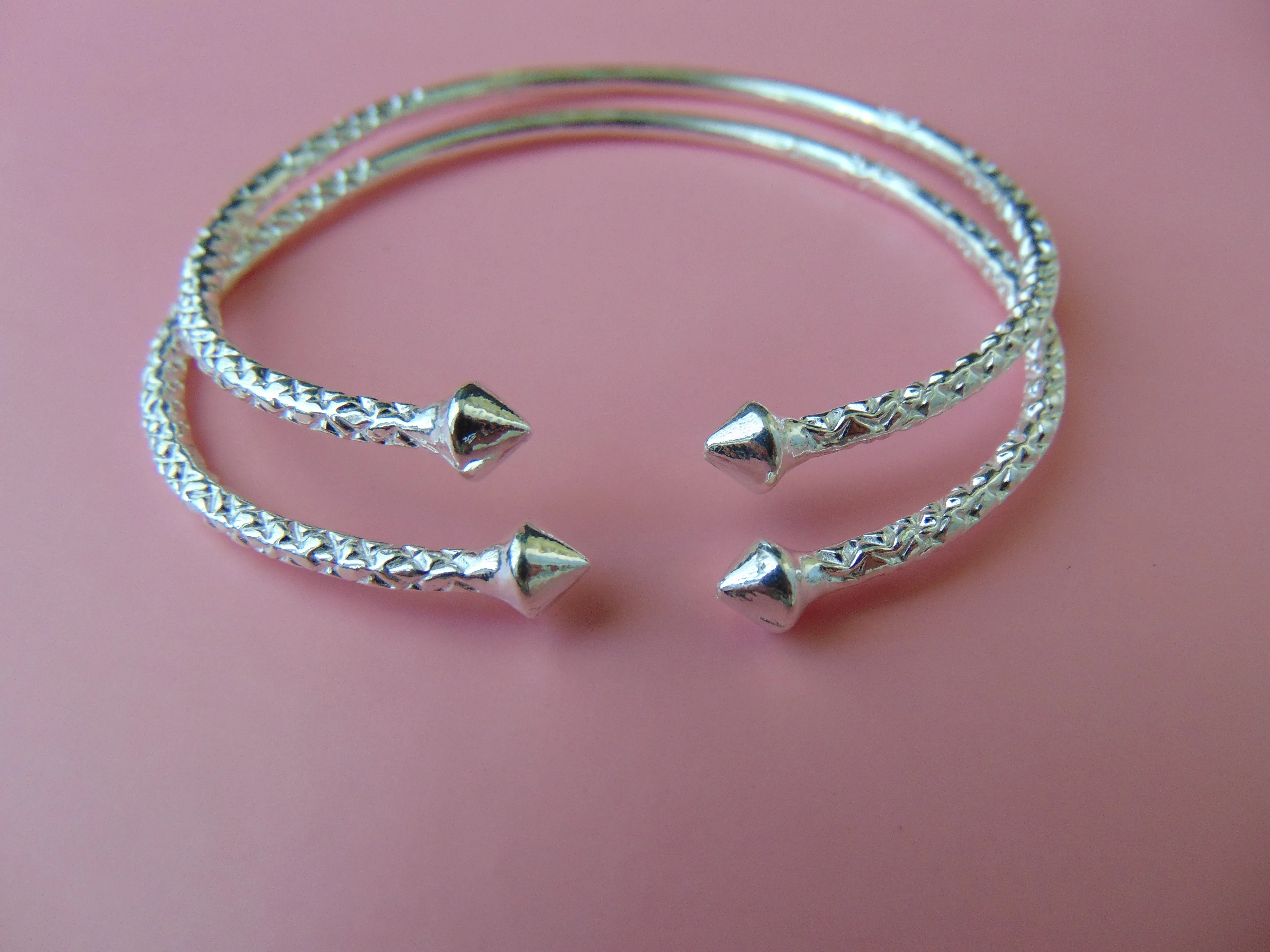 Better Jewelry Smooth Pyramid Ends .925 Sterling Silver West Indian Bangles (24 grams), 1 pair