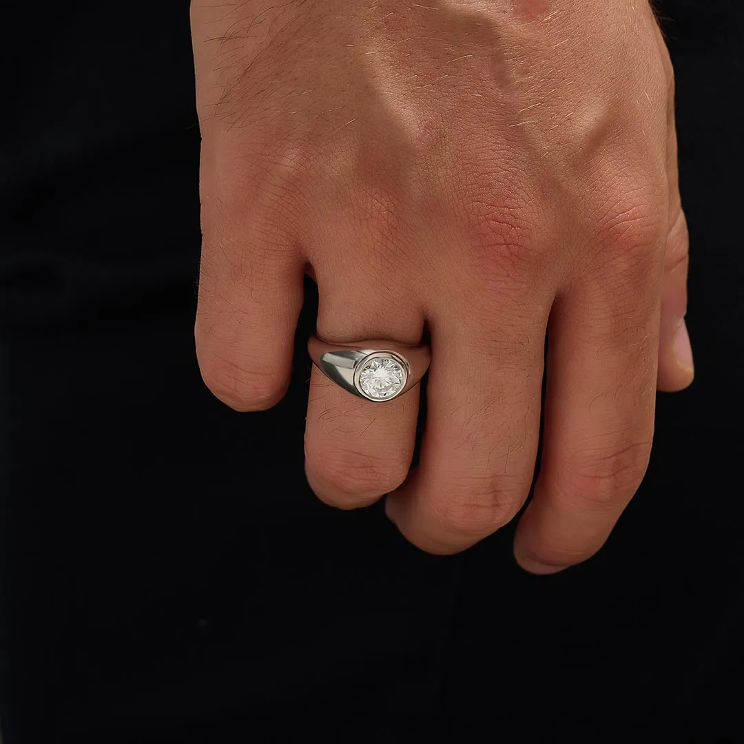 Bezel Moissanite Signet Ring in Silver