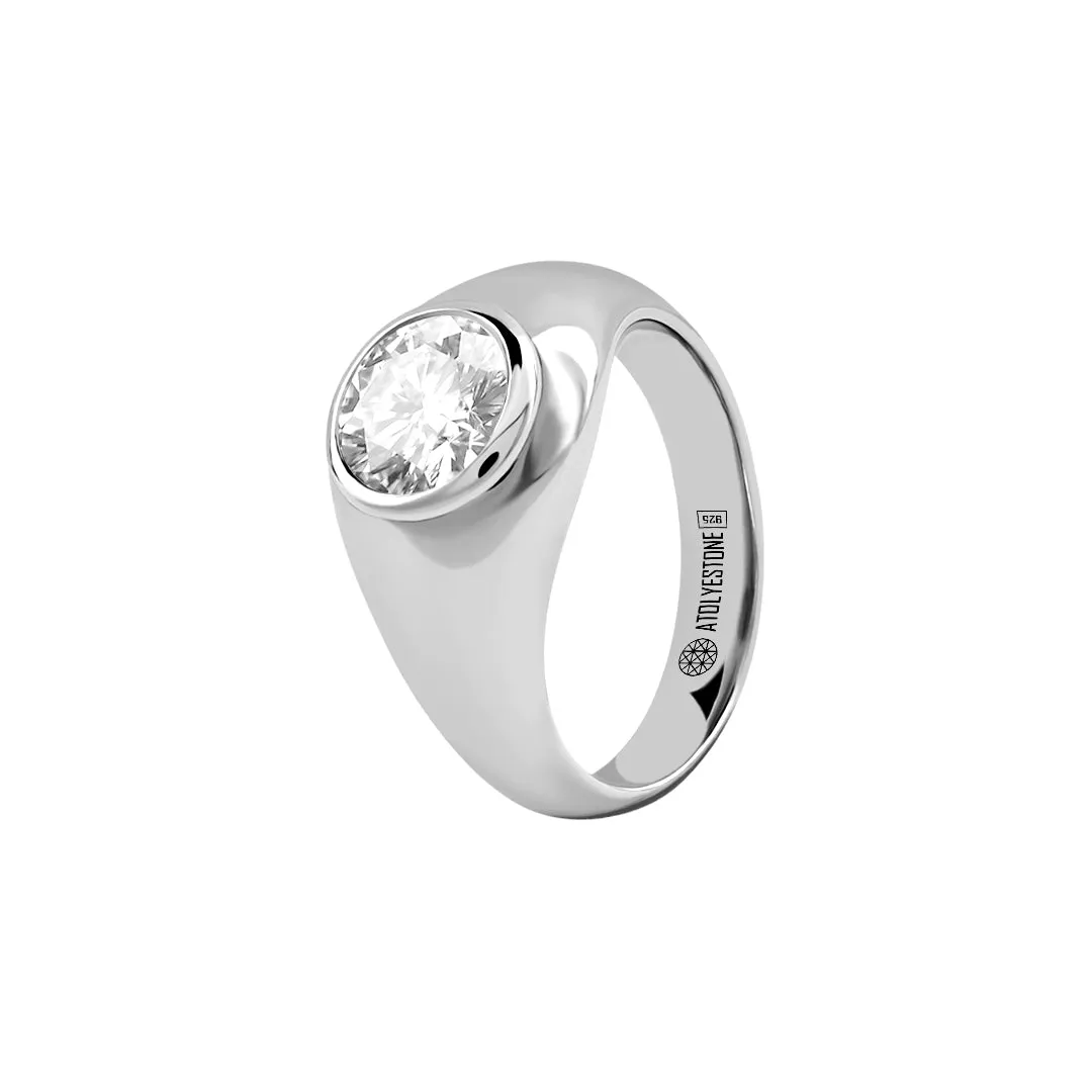 Bezel Moissanite Signet Ring in Silver