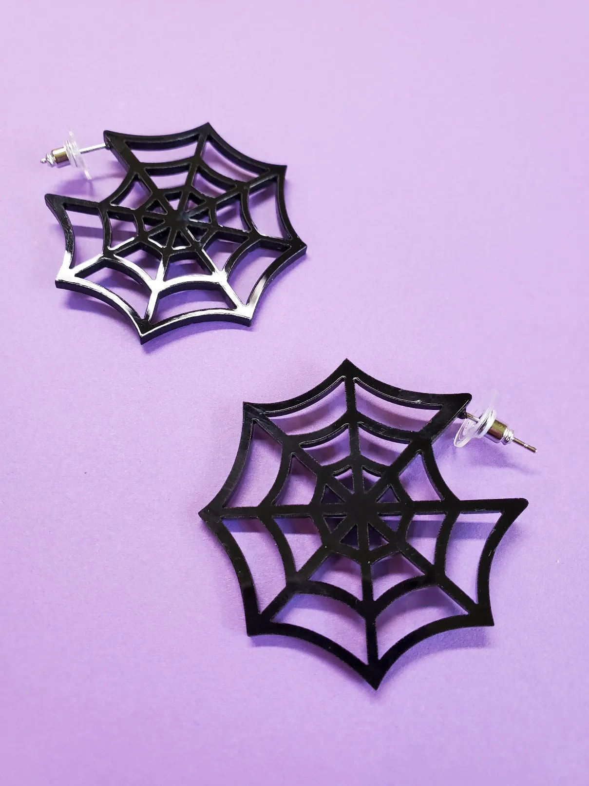 Black Acrylic Spiderweb Earrings