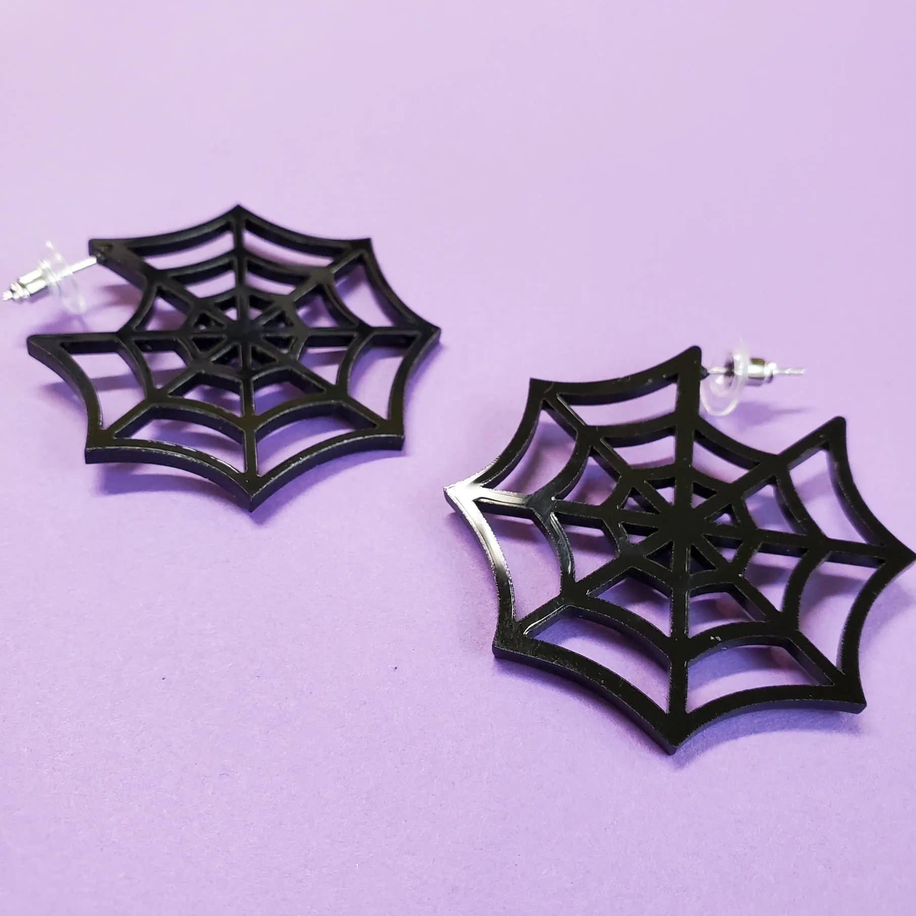 Black Acrylic Spiderweb Earrings