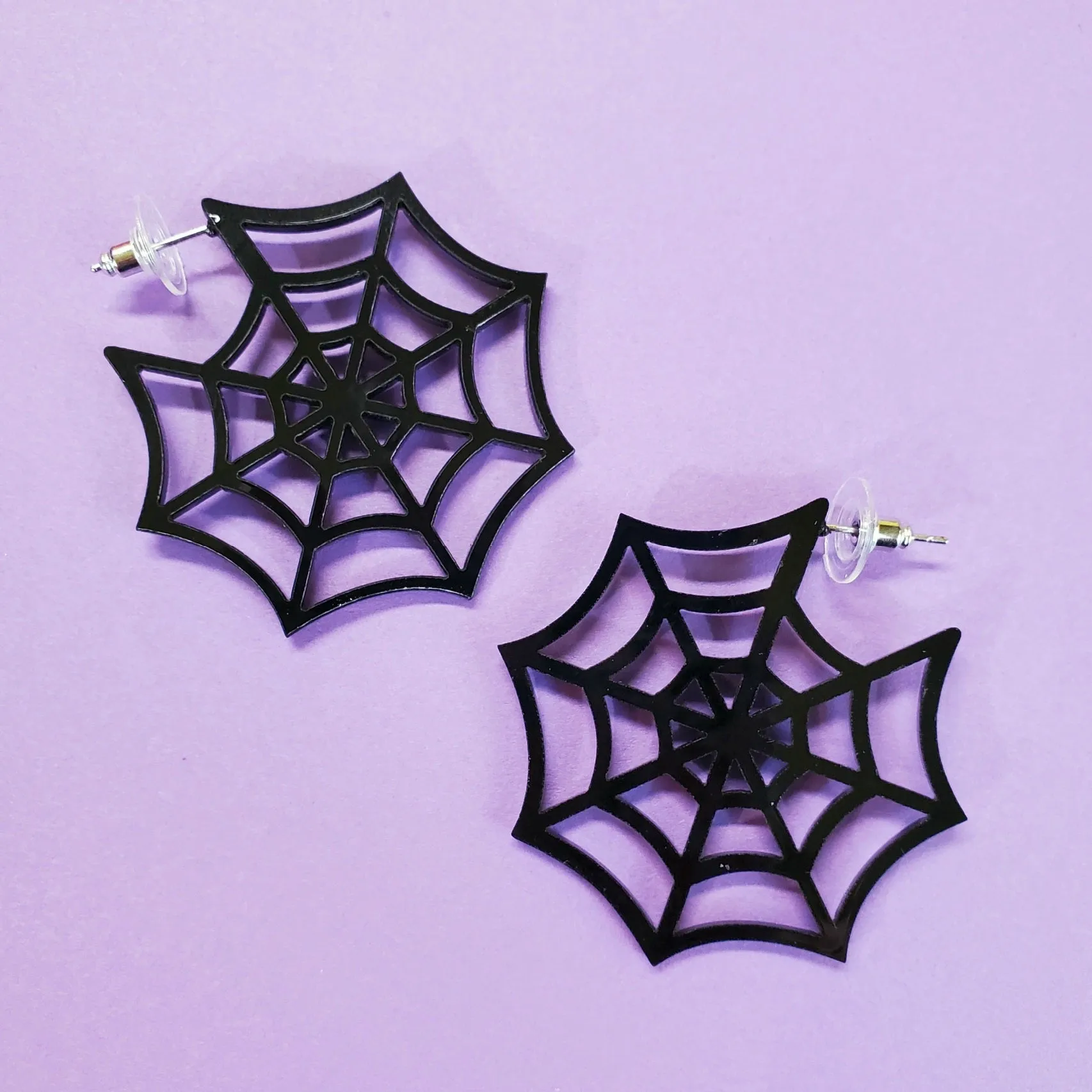 Black Acrylic Spiderweb Earrings