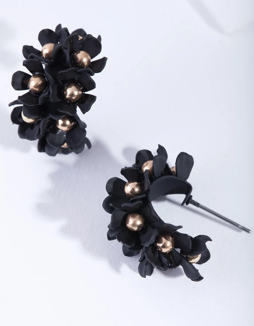 Black Mini Flower Cluster Hoop Earrings