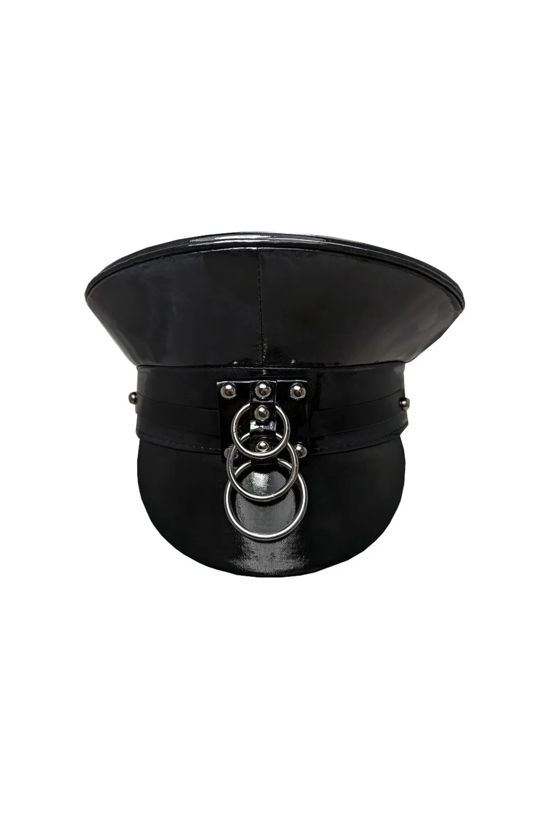 Black PVC Festival Cap with Silver Rings