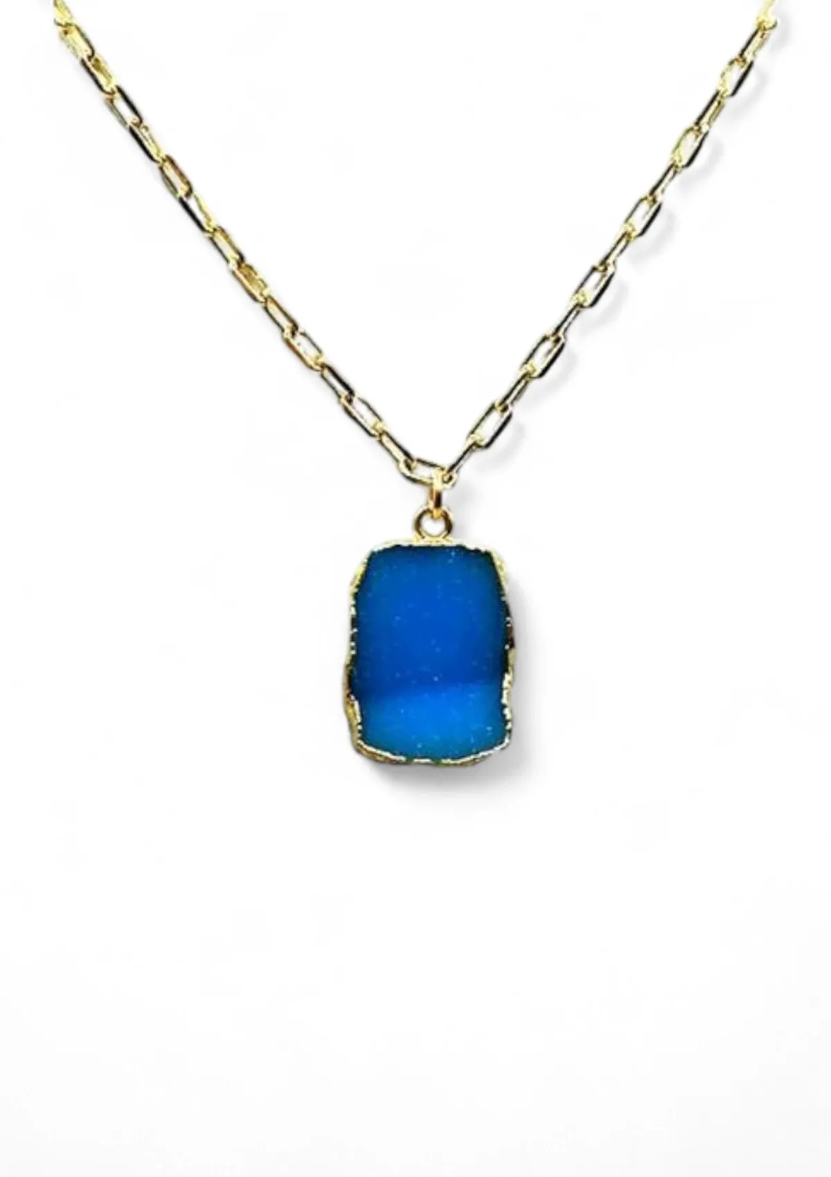 Blue Druzy Rectangle Necklace