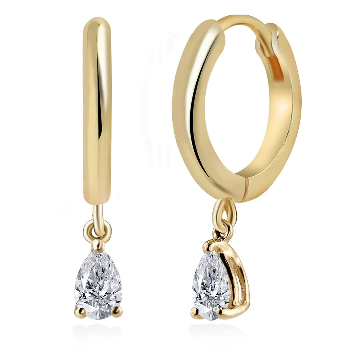 Brass 18k Rose Gold Pear Shape Crystal Clip On Earring Pair For Women