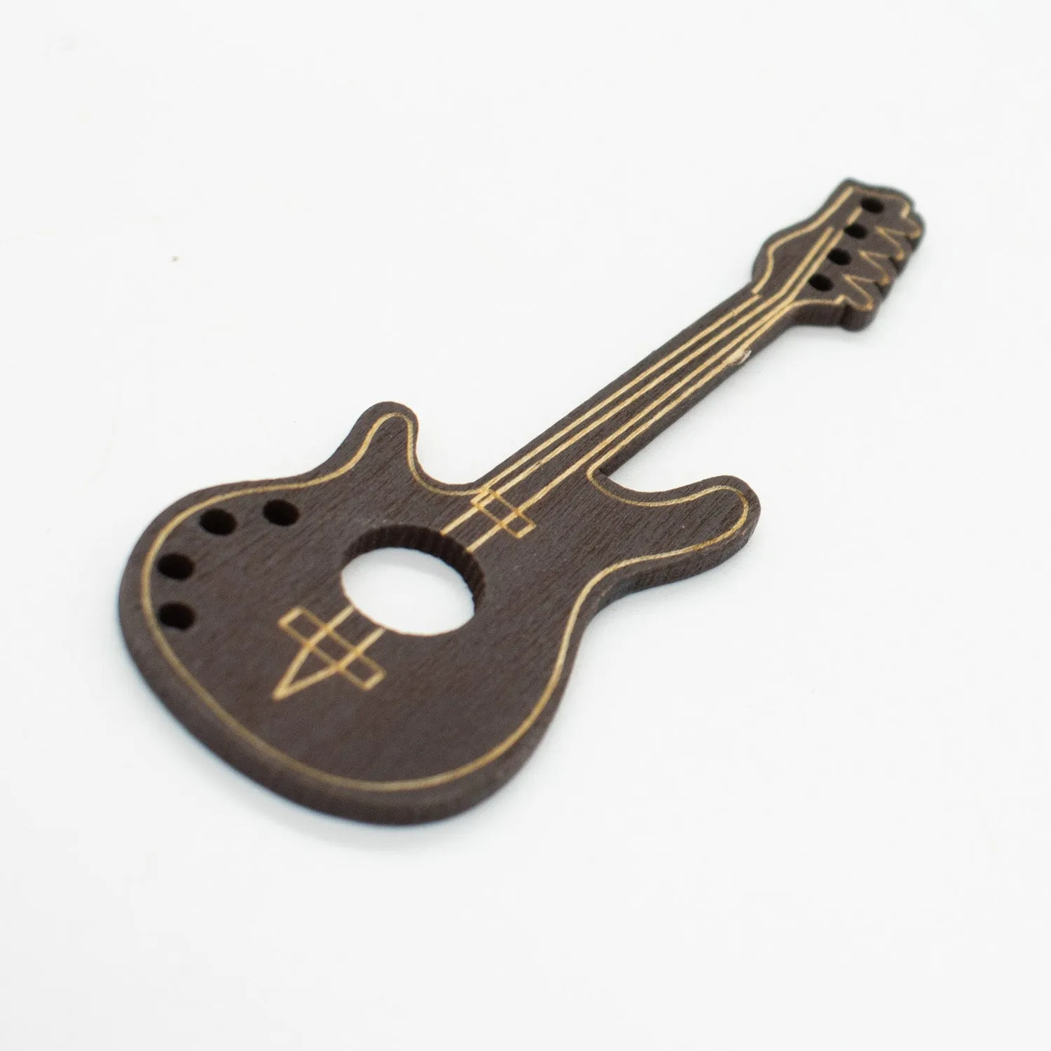 Brown Guitar Music Laser Cut Wooden Motif Pendant Charm