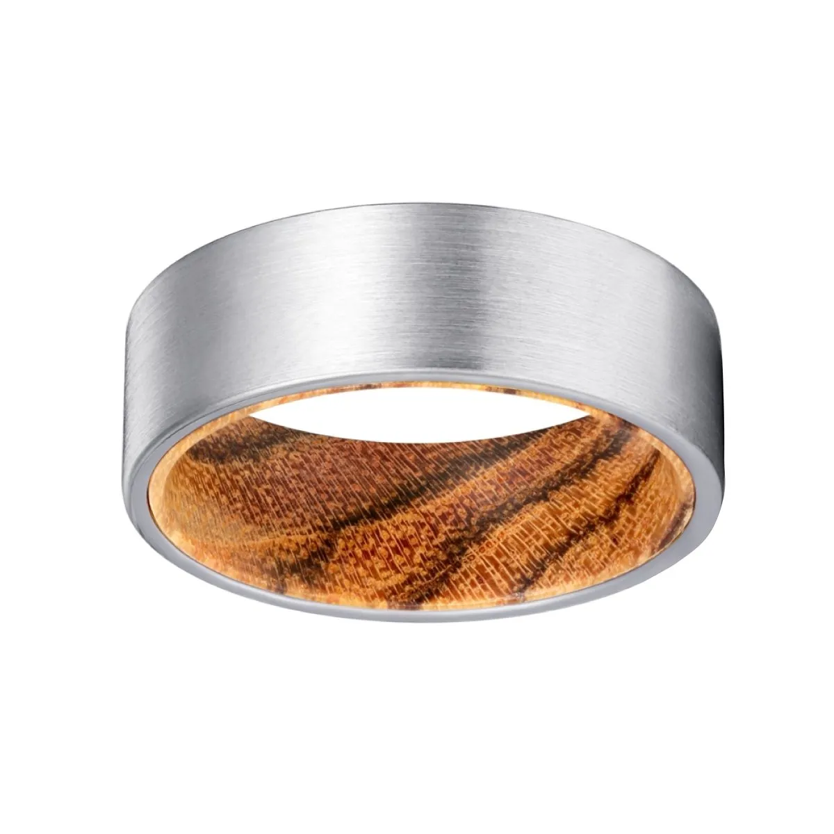 CANOLI | Bocote Wood, Silver Tungsten Ring, Brushed, Flat