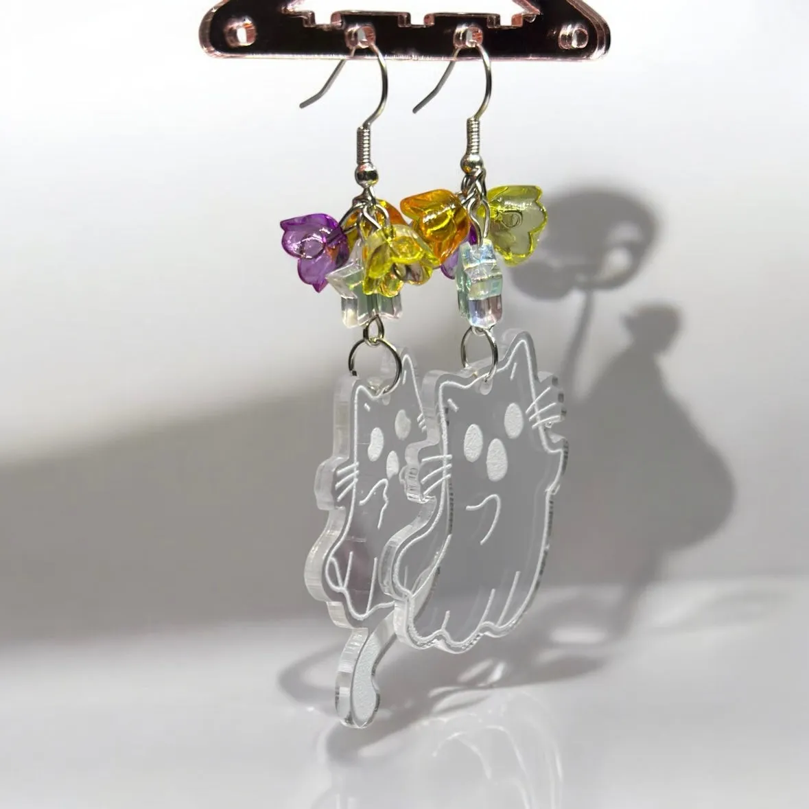 Cat ghost earrings | halloween mismatch earrings