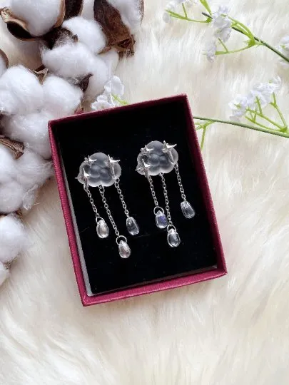 Celestial statement earrings | cloud and stars rhinestone beads earrings | Galaxy dangle earrings | clear white stormy cloud