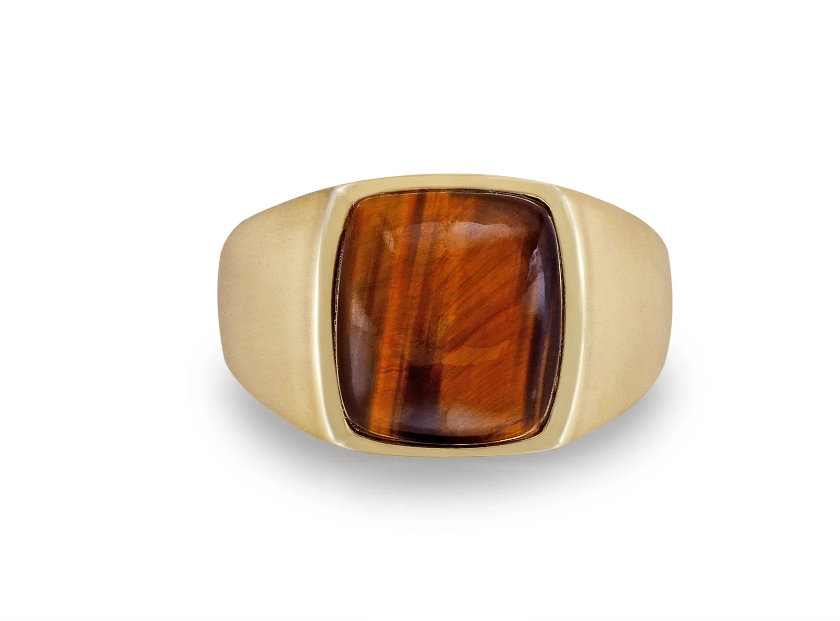 Chatoyant Yellow Tiger Eye Signet Ring in 14K Yellow Gold Plated Sterling Silver