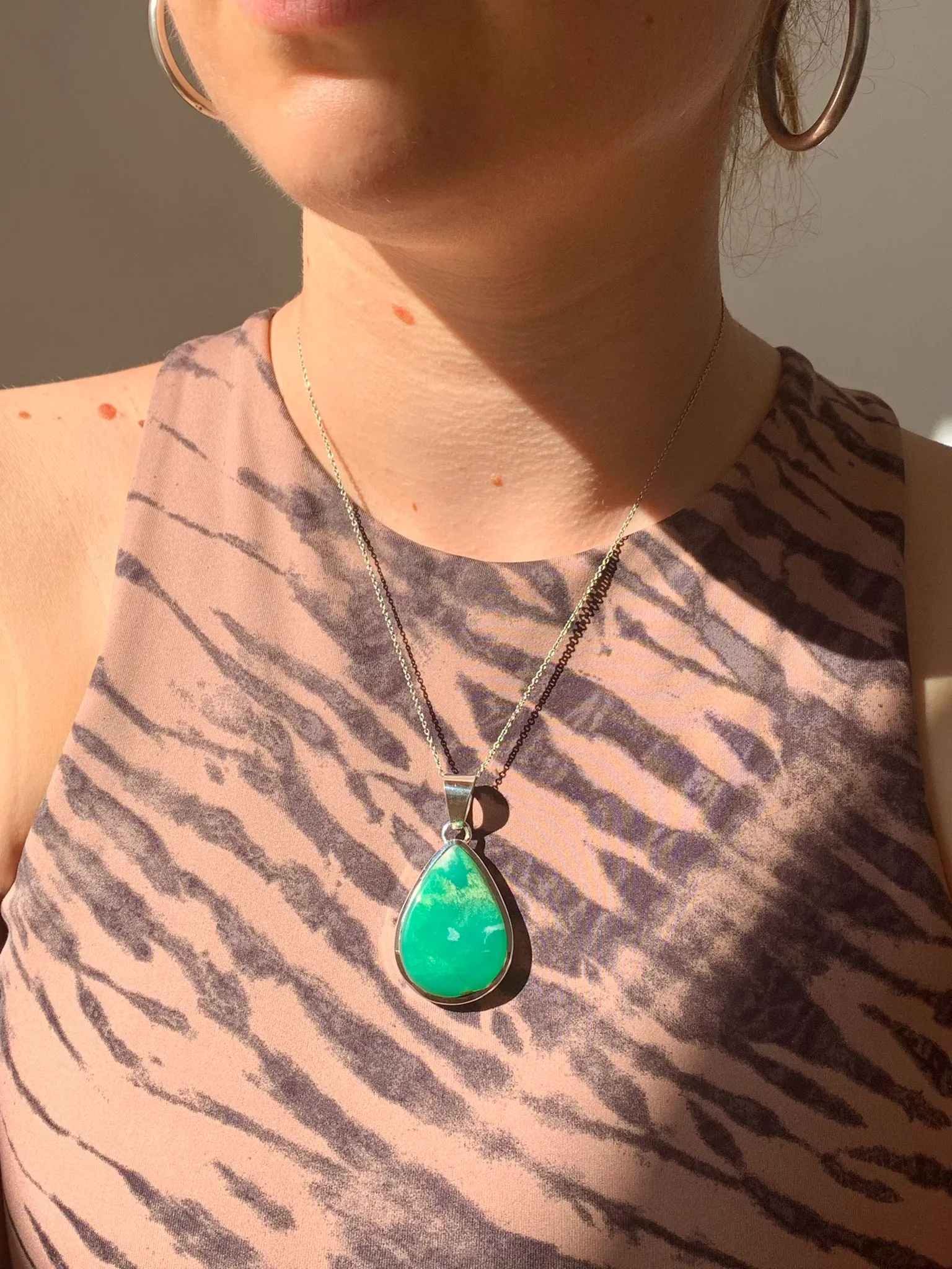 Chrysoprase Naevia Pendant - Chunky Teardrop