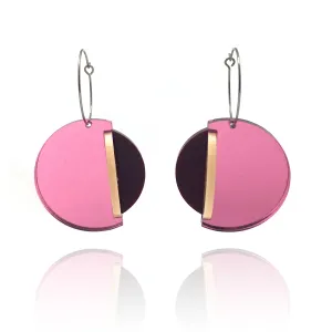 Circular Pink Mirror Earrings - Large