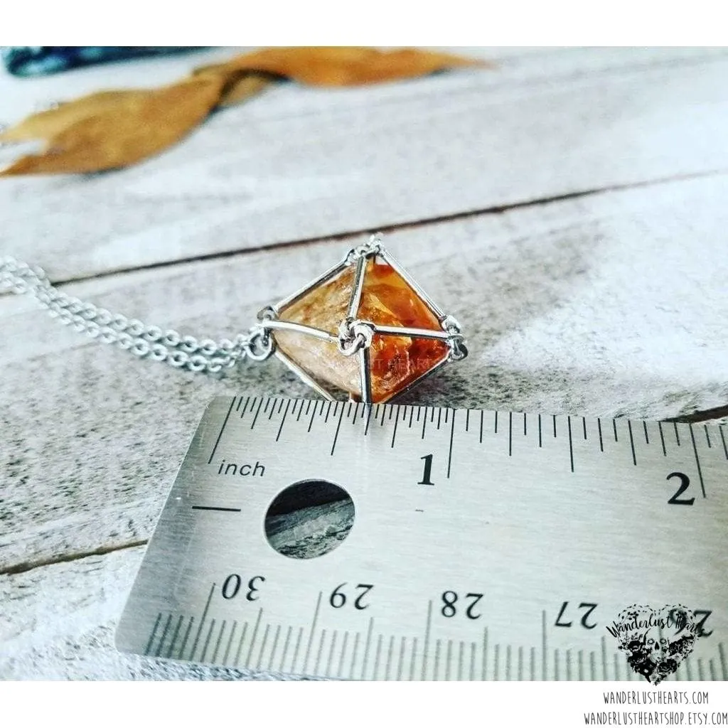 Citrine pendulum cage necklace