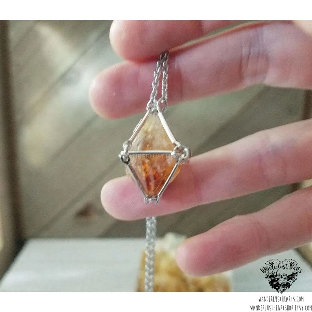 Citrine pendulum cage necklace