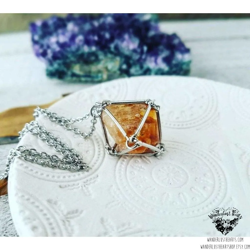 Citrine pendulum cage necklace