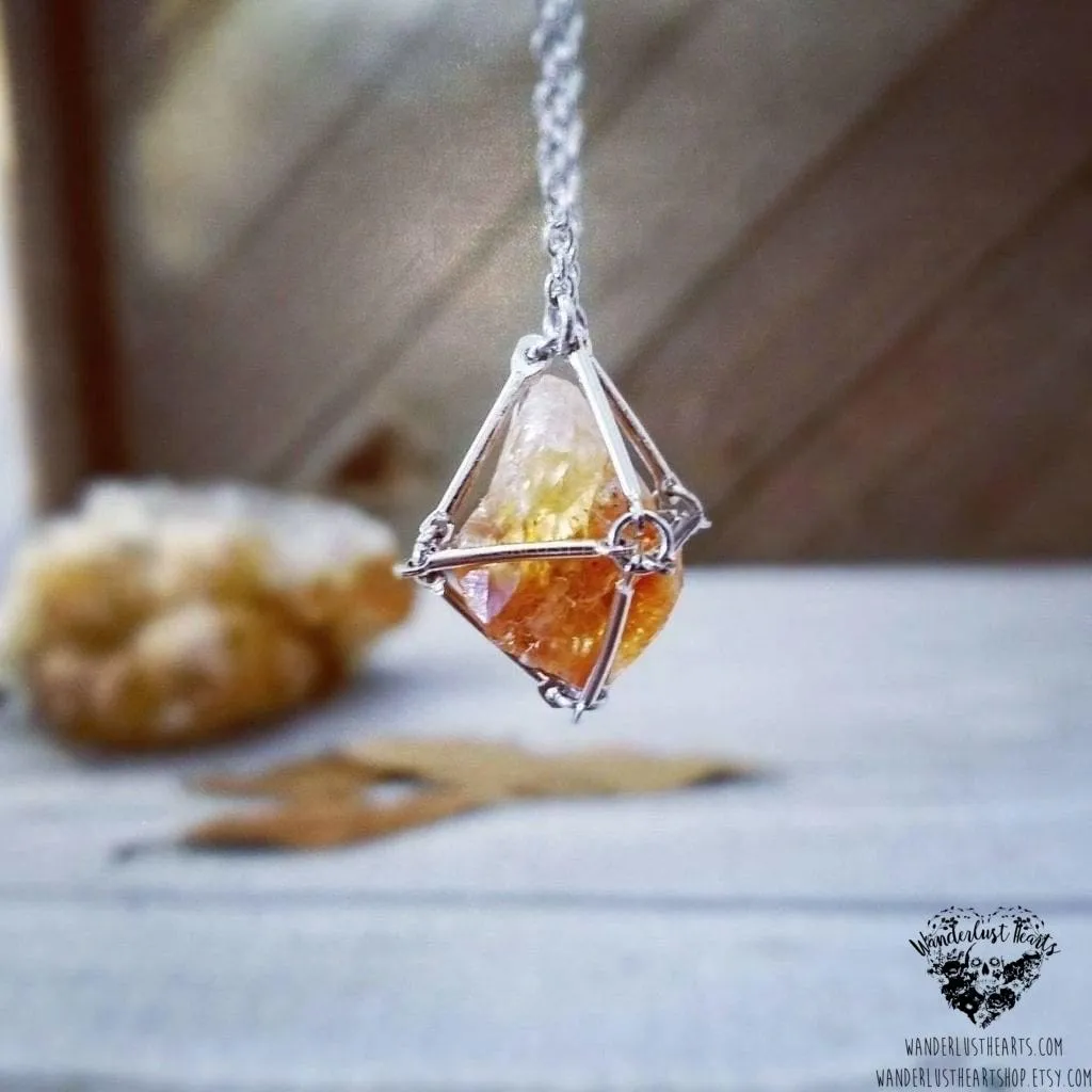 Citrine pendulum cage necklace