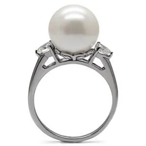 CJ7780OS Wholesale Stainless Steel White Pearl Raised Setting Cocktail Ring