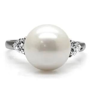 CJ7780OS Wholesale Stainless Steel White Pearl Raised Setting Cocktail Ring