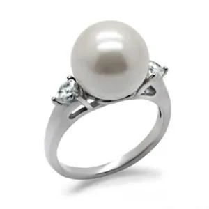 CJ7780OS Wholesale Stainless Steel White Pearl Raised Setting Cocktail Ring