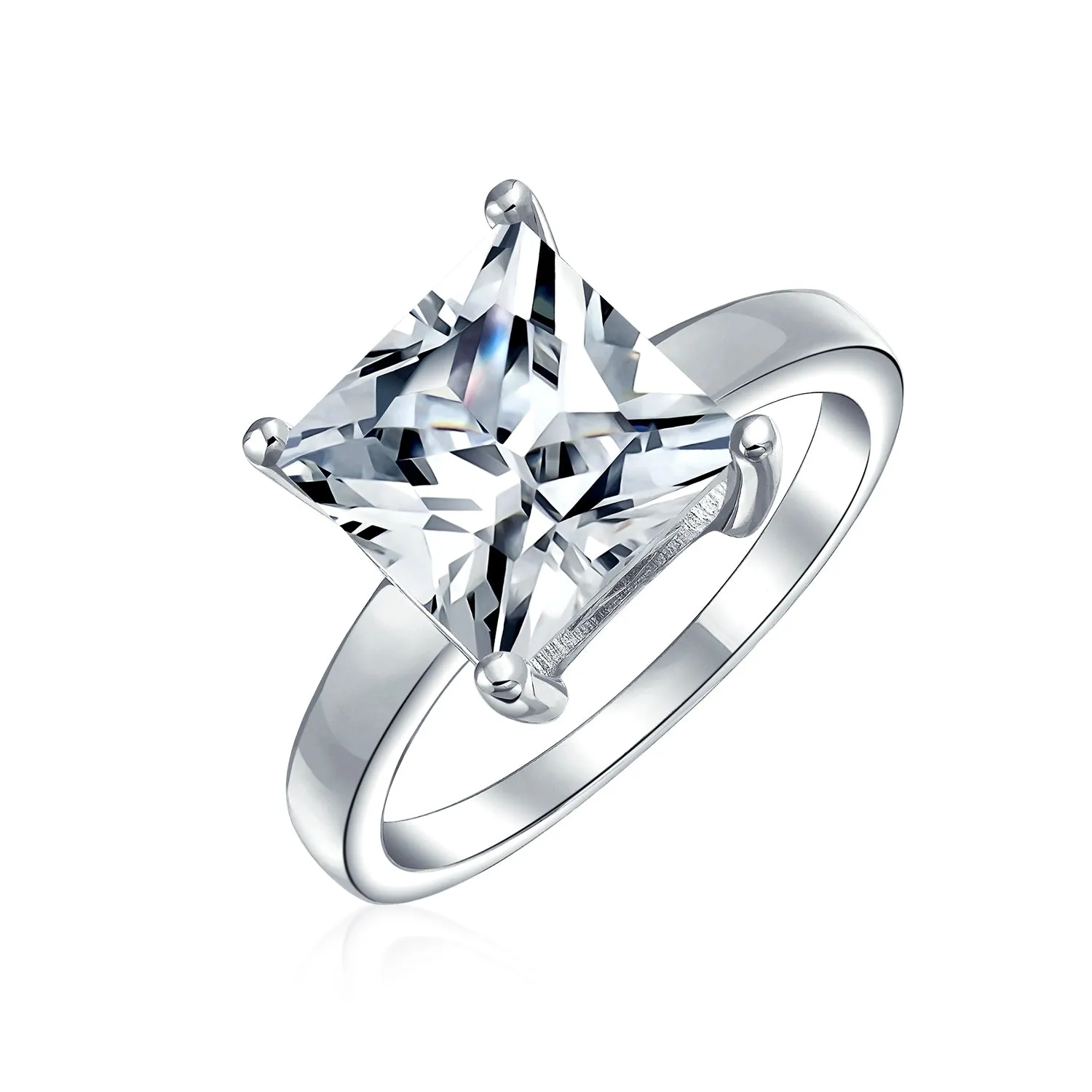 Classic 3CT Princess Cut Solitaire Engagement Ring in Sterling Silver