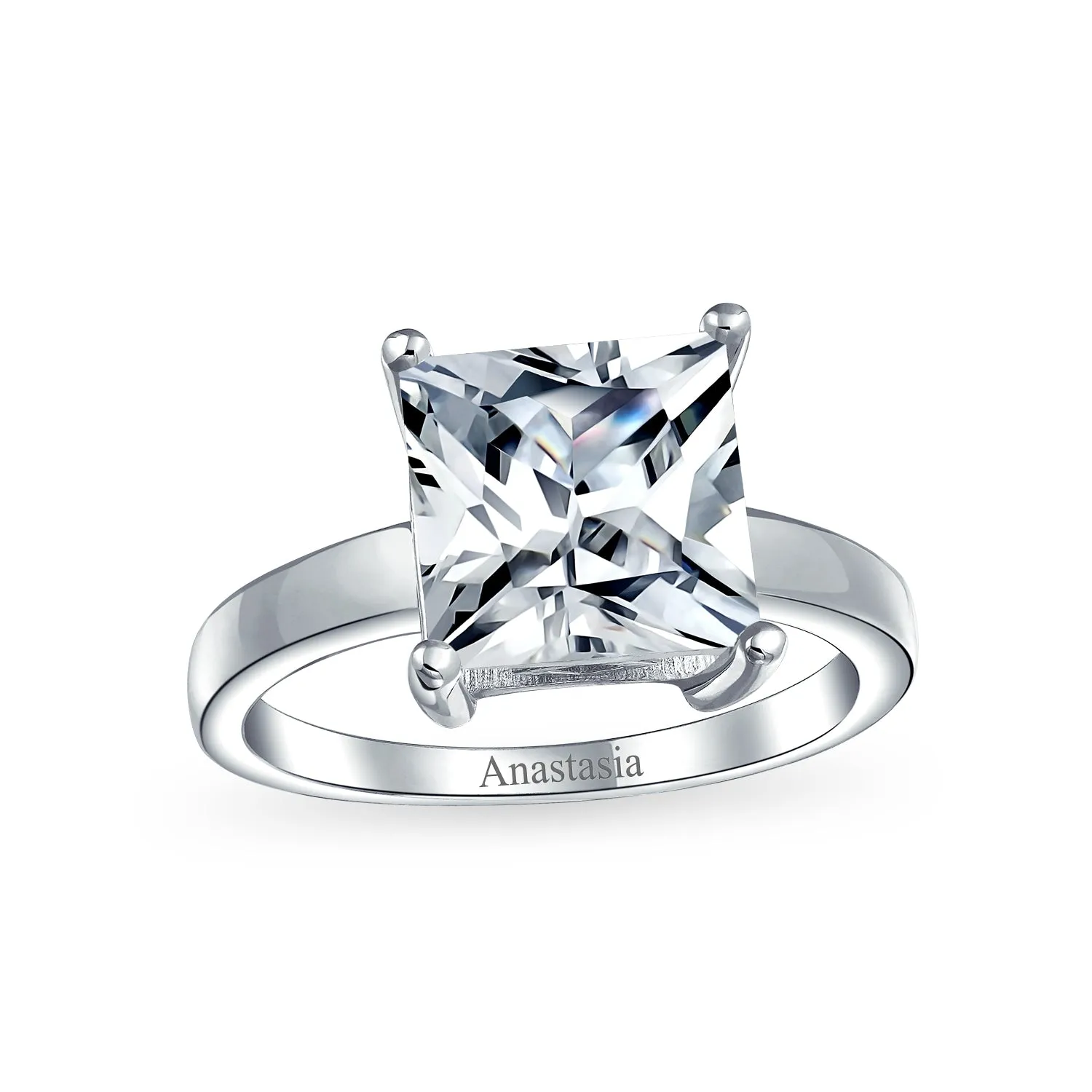 Classic 3CT Princess Cut Solitaire Engagement Ring in Sterling Silver