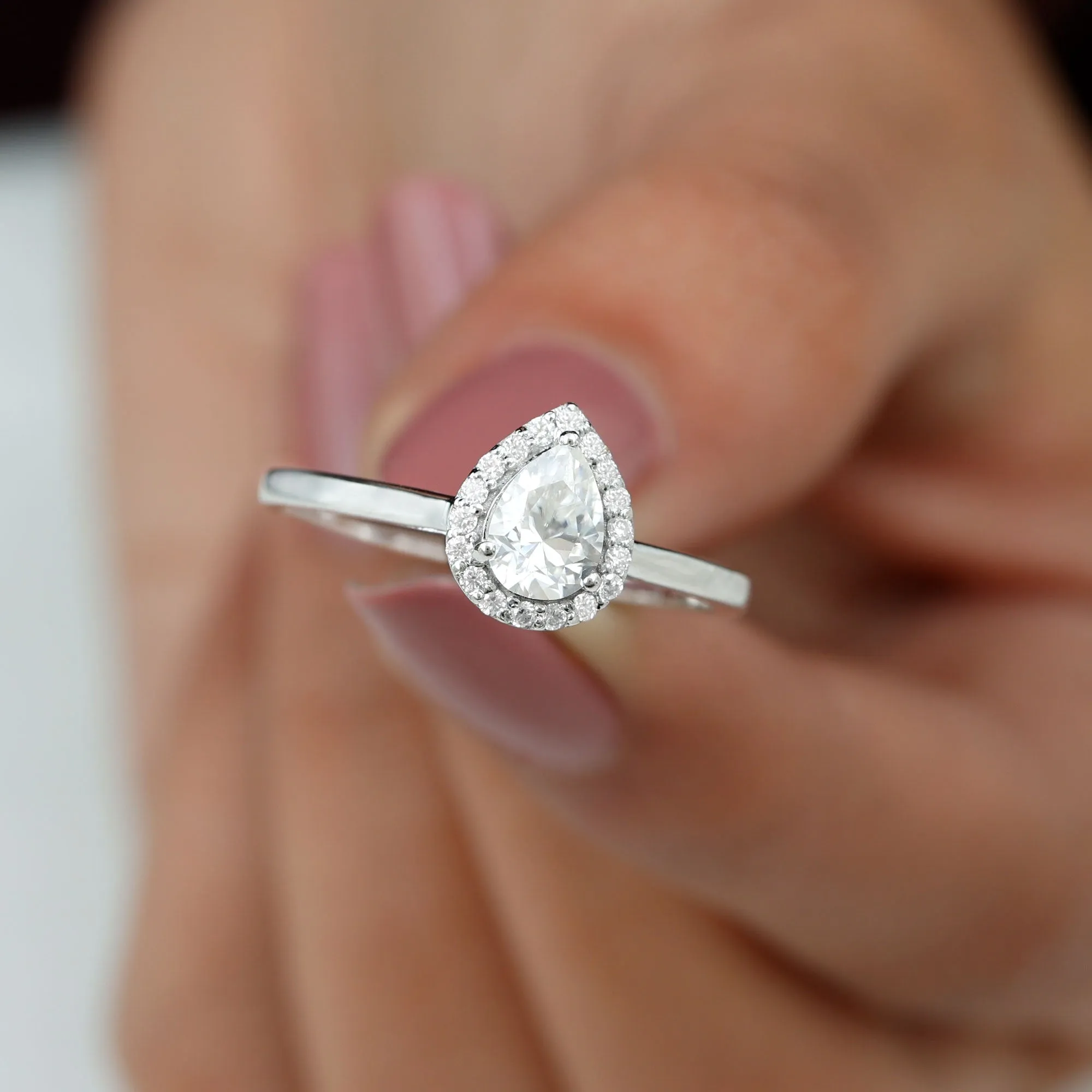 Classic Lab Grown Diamond Teardrop Engagement Ring with Halo