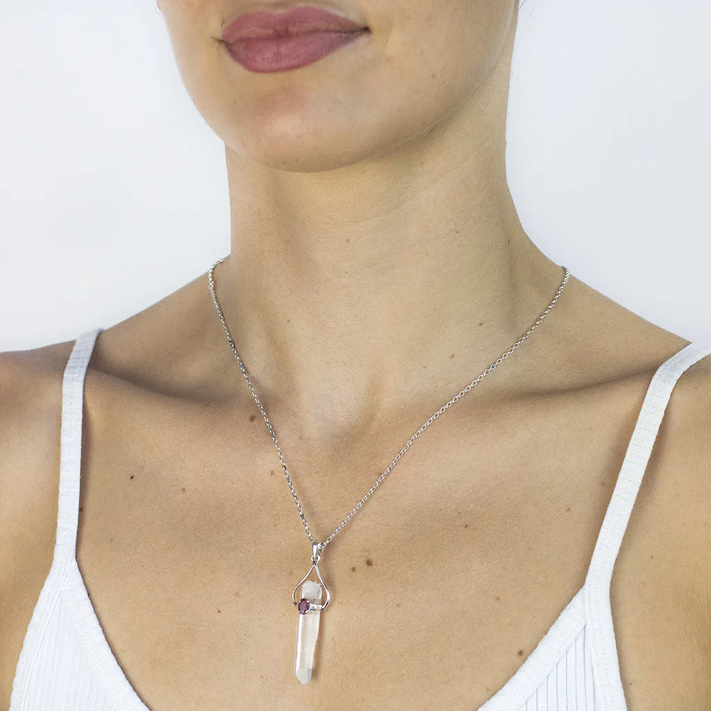 Clear Quartz Laser & Ruby Necklace