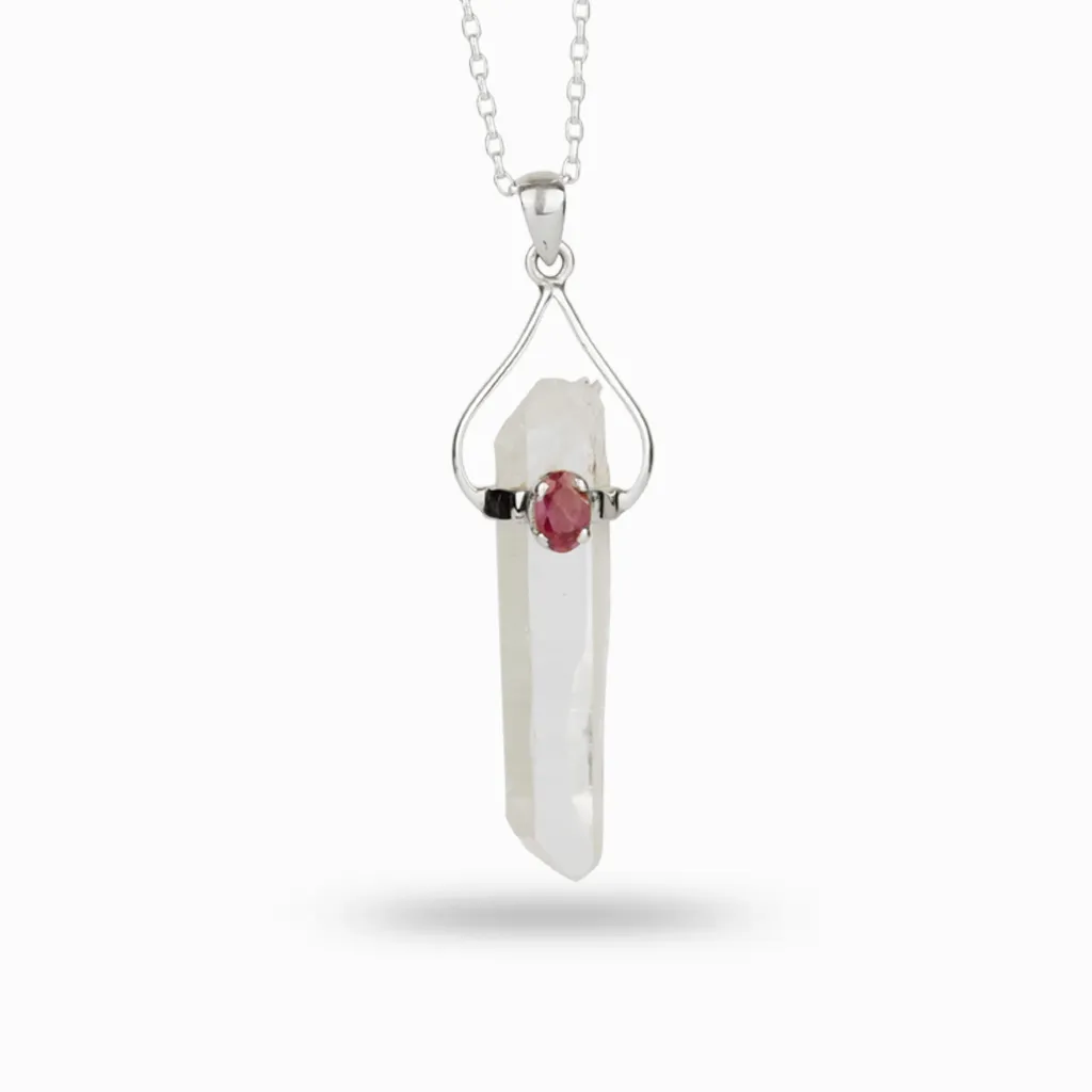 Clear Quartz Laser & Ruby Necklace