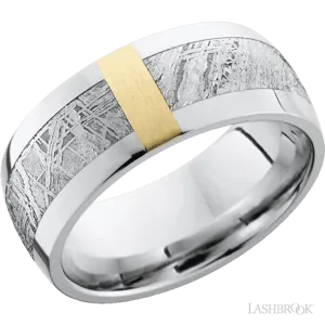 Cobalt Chrome domed band with a meteorite and 14K Yellow Gold inlay - 9MM