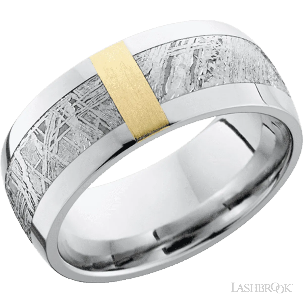 Cobalt Chrome domed band with a meteorite and 14K Yellow Gold inlay - 9MM