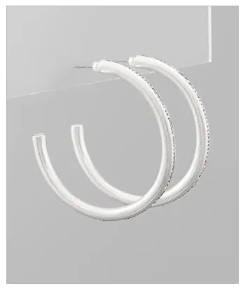 Crystal Line Matte Silver Hoops